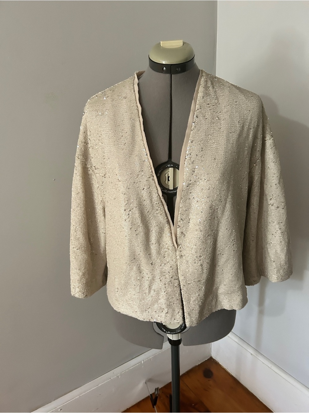 Cream Zara Basic Collection Sequin Open-Front Women's formal jacket cover up